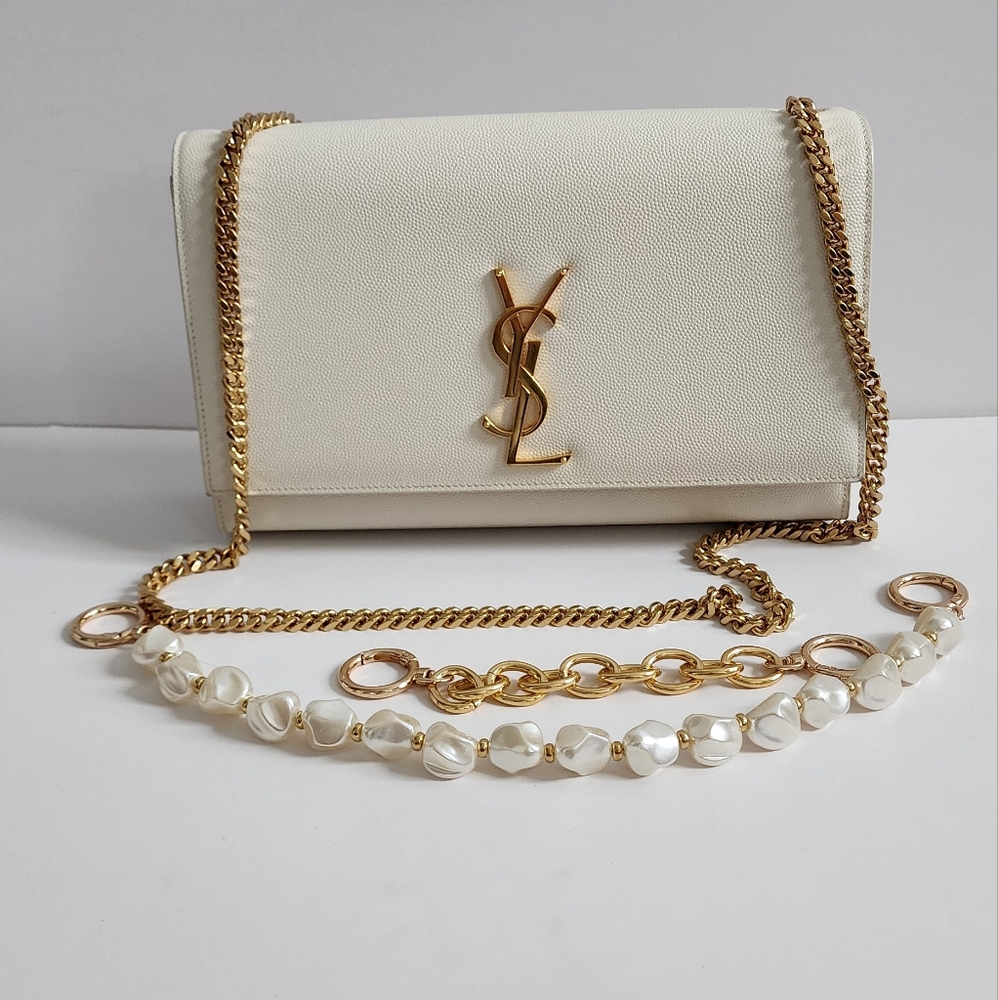 SAINT LAURENT YSL DOVE WHITE SHOULDER BAG MONOGRAM KATE